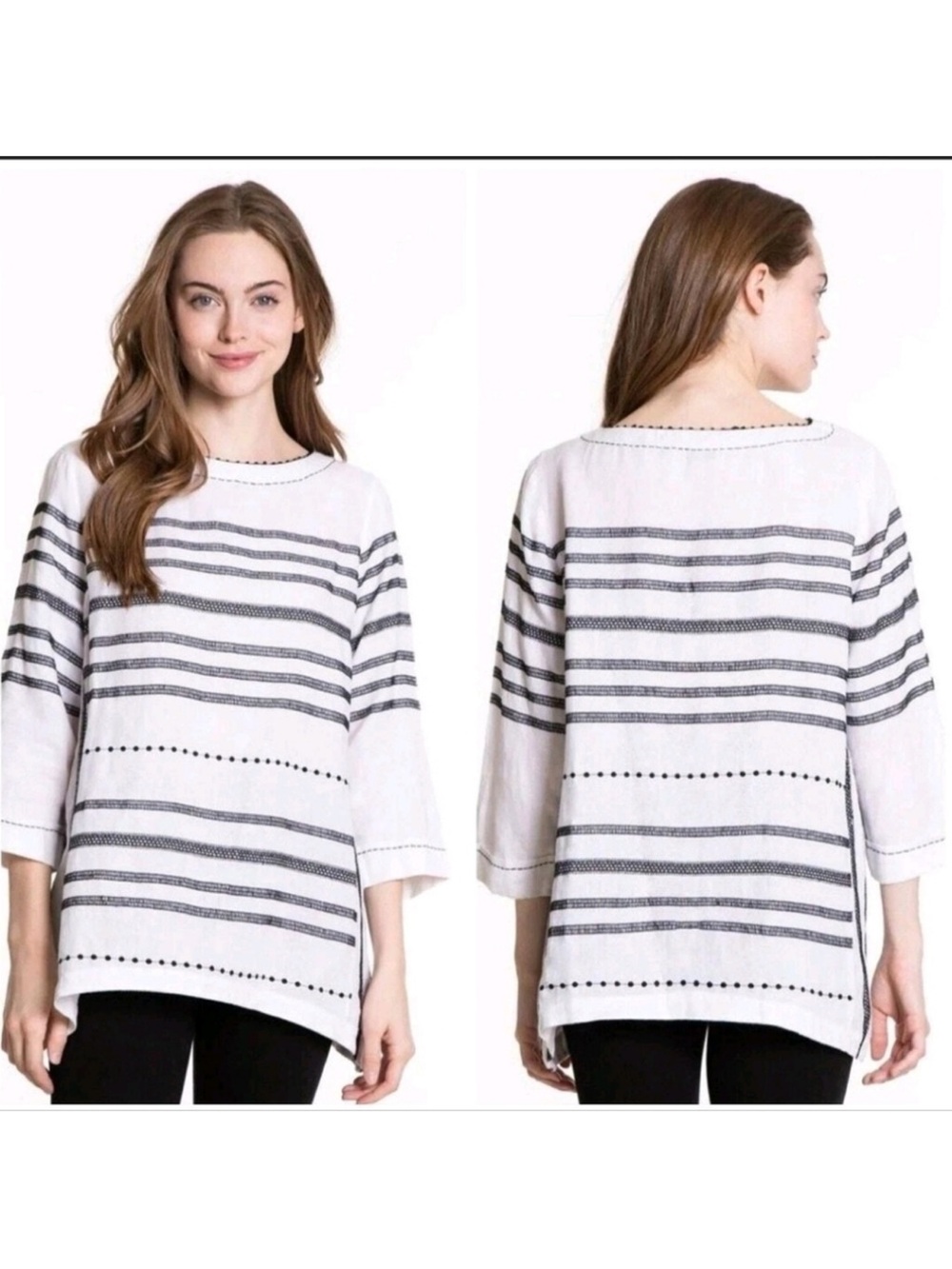 John Mark Women’s Linen Embroidered Striped Top!